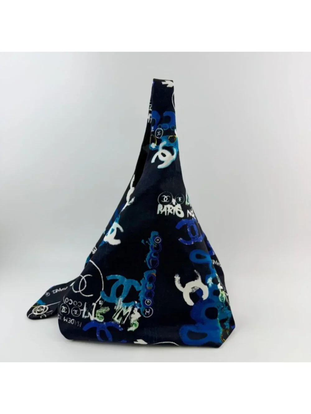 Chanel CC Logo Graffiti Shoulder Bag Canvas Black Blue Multicolor Silver Seal